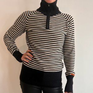 Kjus Women's cashmere sweater, black and white stripe, Medium
